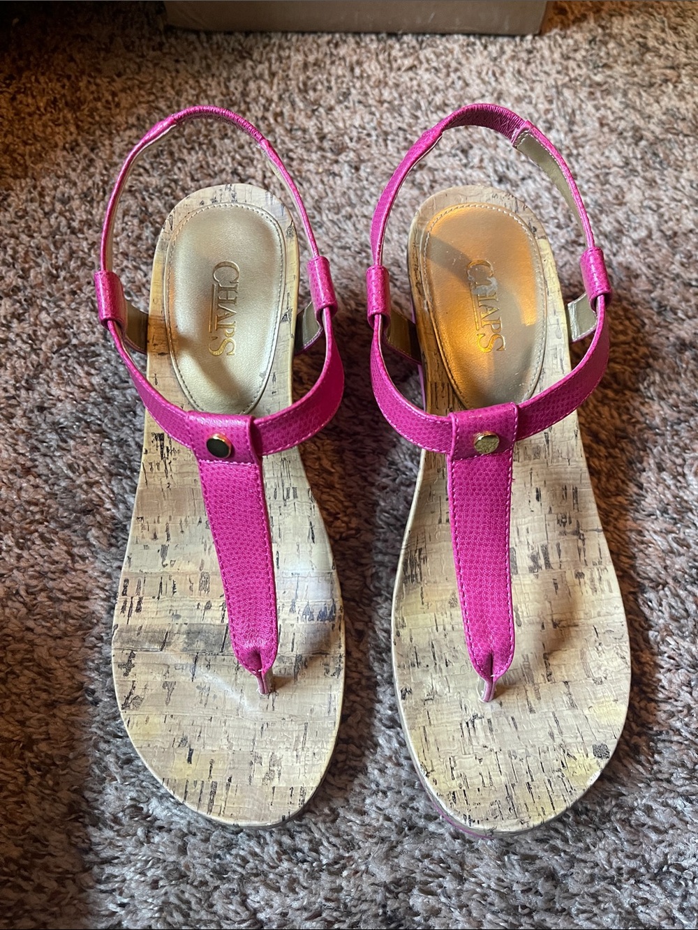 Chaps Hot Pink Cork T-Strap Slingback Sandals